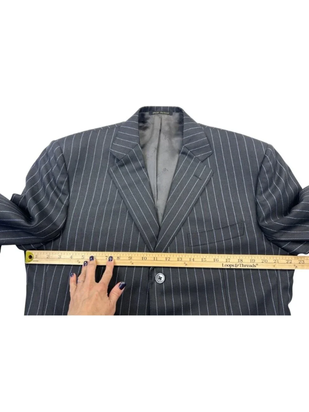 Ravazzolo Suit Jacket Blazer Men's US 44 Gray Blue Pinstripe Virgin Wool Italy